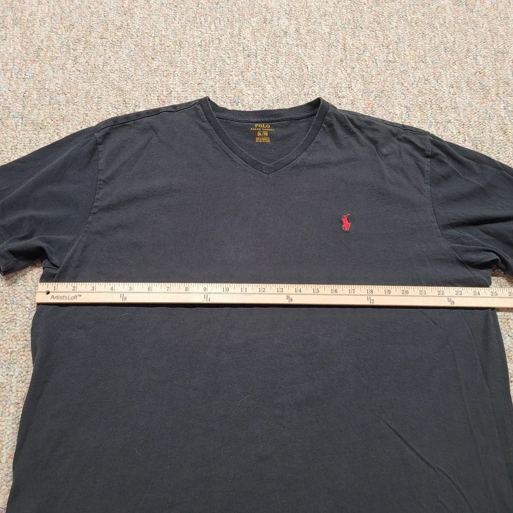 Polo Ralph Lauren Shirt Mens XL‎ Black VNeck Pullover Red Pony Rugby Tee Cotton